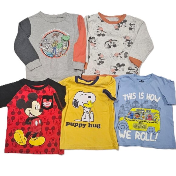 3T/4T Character Tops Bundle (5) Mickey Snoopy Sesame Toy Story - Picture 1 of 11